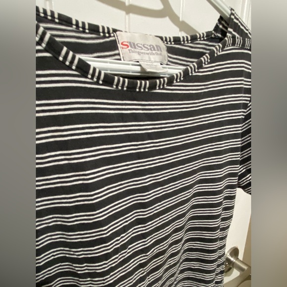 Vintage 90s Striped Cropped Tee - Size L - Picture 2 of 6